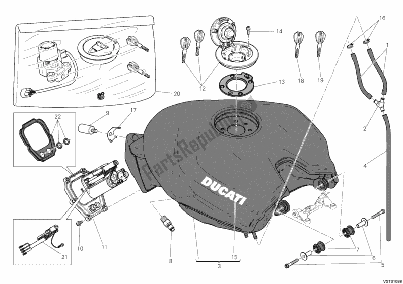 Alle onderdelen voor de Benzinetank van de Ducati Superbike 1199 Panigale S Tricolore 2012